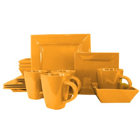 16 Pieces Square Ceramic Dinner Set - Auburn Orange Buy Online in Zimbabwe thedailysale.shop