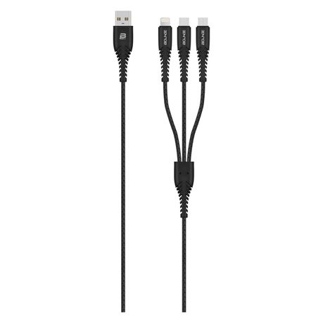 Bounce 3-in-1 Charge Cable - Cord Series - 1m - Black