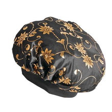 Load image into Gallery viewer, Wide Band Sleep Bonnet Cap - Black &amp; Gold
