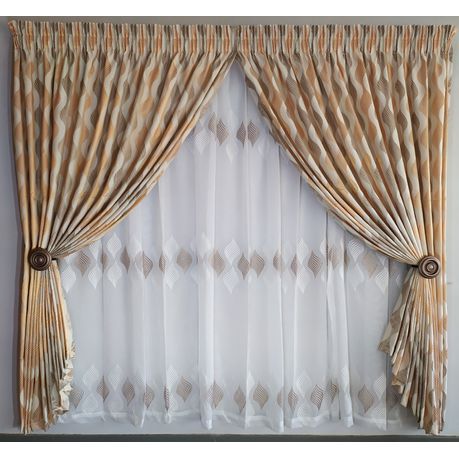 Curtain Set - 5m Crinkle Wave Copper + 5m 1831 Linen Embroidered Voile Buy Online in Zimbabwe thedailysale.shop