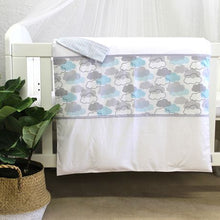 Load image into Gallery viewer, Avocado Green / Cot Duvet and Pillow Set / Aqua &amp; Silver Clouds
