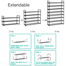 Load image into Gallery viewer, Knight 5 Tier Heavy Duty Metal Shoe Rack Multipurpose Organiser - Black
