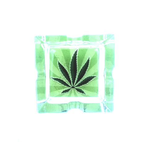 Black Cannabis Leaf on Green Background Square Glass Ashtray Buy Online in Zimbabwe thedailysale.shop