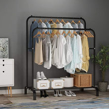 Load image into Gallery viewer, Double Pole Clothing and Shoe Storage Rack -Black
