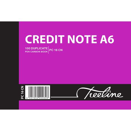 Treeline A6L - Duplicate Pen Carbon Book - Credit Note - Pack of 10 Buy Online in Zimbabwe thedailysale.shop