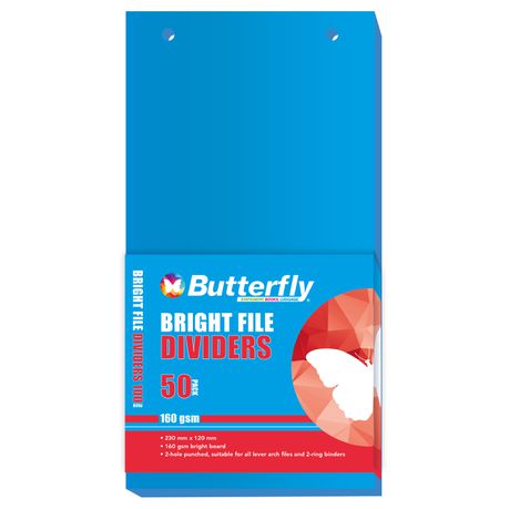 Butterfly File Divider 120mm X 230mm Bright Board - Pack Of 50 Blue Buy Online in Zimbabwe thedailysale.shop