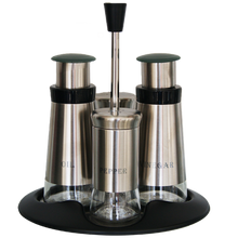 Load image into Gallery viewer, 5 Piece Salad Dressing Set -Broad Glass &amp; Polished Steel, Shakers &amp; Dispensers
