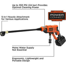 Load image into Gallery viewer, Black+Decker Cordless Portable Pressure Washer, 350 PSI + 18V 2Ah Battery
