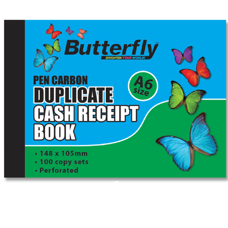 Butterfly A6 Pen Carbon Duplicate Book - Cash Receipt  - Pack of 10 Books