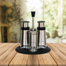 Load image into Gallery viewer, 5 Piece Salad Dressing Set -Broad Glass &amp; Polished Steel, Shakers &amp; Dispensers
