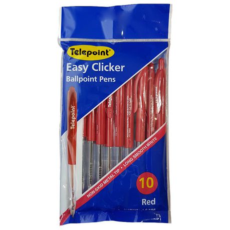 Easy Clicker Ball Point Pens - Red Pens Pack of 10