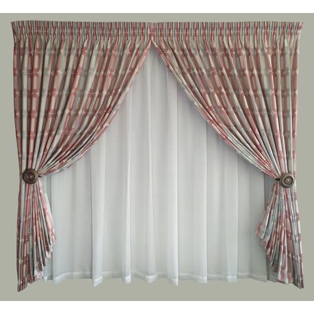 Curtain Set - 5m Crinkle O Maroon + 5m Tiny Dash Voile Buy Online in Zimbabwe thedailysale.shop