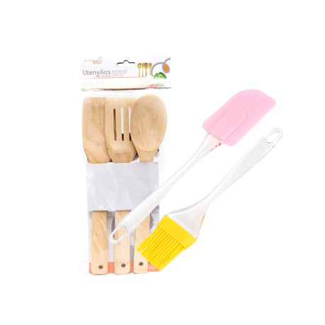 Wooden Spoon, Spatula, Turner & Silicone (Pink) Spatula , (Y) Basting Brush Buy Online in Zimbabwe thedailysale.shop