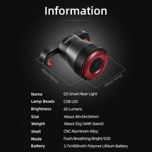 Load image into Gallery viewer, RockBros Smart Bicycle Taillight, Auto sense Brake, Start, Stop and light.
