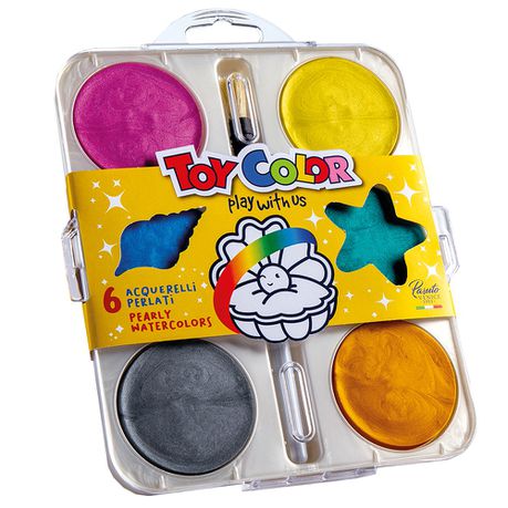 Toy Color Pearly Watercolour Paint Pallet & Paint Brush: 6 Pearly Colours Buy Online in Zimbabwe thedailysale.shop