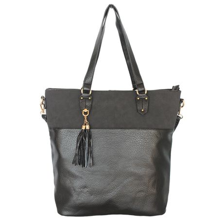 Blackcherry Women's Double Compartment Tassel Tote - Black