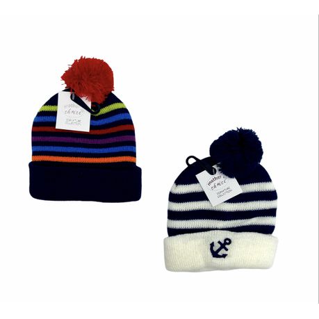 Mothers Choice Baby Beanie Set - Stripe/Anchor Blue