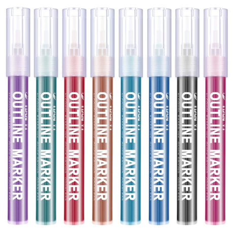 Metallic Outline Ink Dual Colour Line Marker Pen - Set of 8 Buy Online in Zimbabwe thedailysale.shop