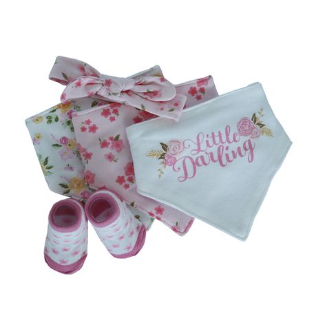 Snuggletime Gift Set 5 PieceHeadband, bandana bib & Sock - Pink