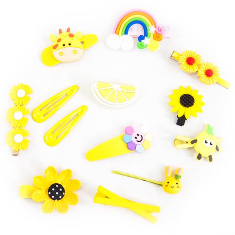 14 Piece Baby Hair Accessories Set Cute Girls Hairpin Clips Bows Box Yellow