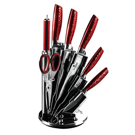 Berlinger Haus 8 Piece Stainless Steel Knife Set with Stand - Burgundy Buy Online in Zimbabwe thedailysale.shop