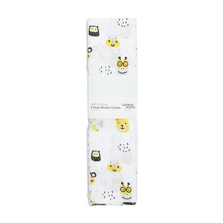 George & Mason Baby - Boys 2 Pack 100% Cotton Muslins