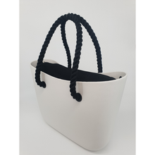 Load image into Gallery viewer, Eva Classic Handbag White, Black inner, Black rope
