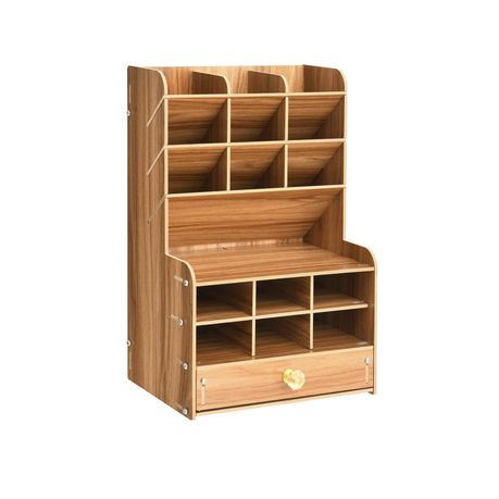 6-Tier Multi-Function DIY Wooden Pen Holder with Pull-Out Drawer Buy Online in Zimbabwe thedailysale.shop