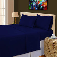 Load image into Gallery viewer, Wrinkle Resistant Super King Sheet Set Navy Blue 4 Piece Bedding
