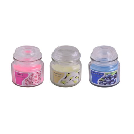 3 x Glass Candles - Rose, Vanilla, Blueberry (6cm x8cm)