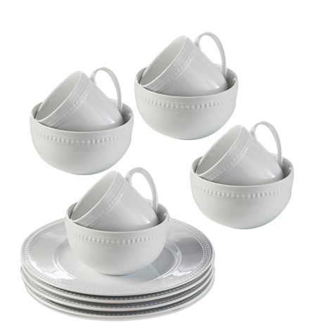 16 Piece Porcelain Geo-Happy Sonia Dinnerware Set - White with Bead Accents Buy Online in Zimbabwe thedailysale.shop