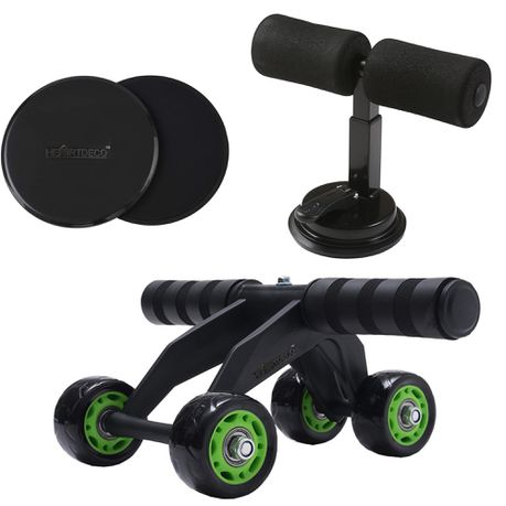 Heartdeco Fitness Abs Roller Wheel, Suction Sit Up Bar & Core Sliders Set