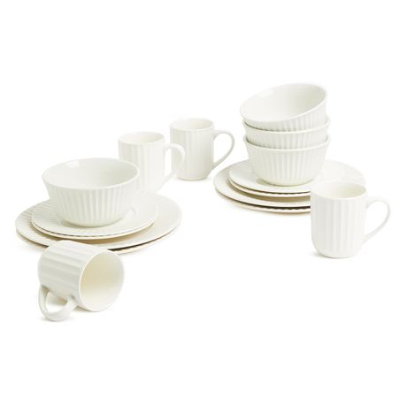 George & Mason - Embossed Striped Porcelain Dinner Set - 16 Piece