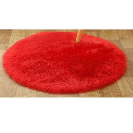 Red Round Fur Faux Rug (100cmx100cm)