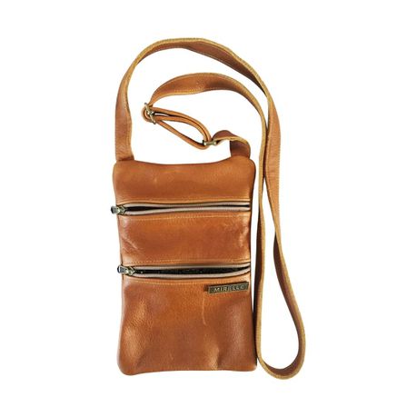 MIRELLE Genuine Leather 2 Pocket Crossbody - Tan Buy Online in Zimbabwe thedailysale.shop