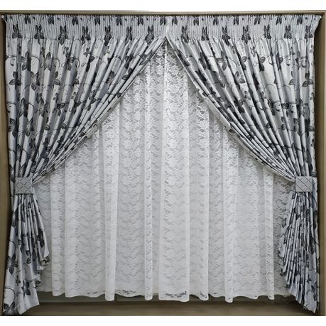 Curtain Set - 5m Jozi Grey + 5m Shiny Lace White Buy Online in Zimbabwe thedailysale.shop