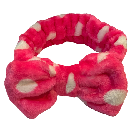 Urban Queen Plush Makeup  Bow Headband - Pink polkadot