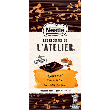 Nestlé Les Recettes De L’atelier Dark Chocolate Salted Caramel 115g Slab Buy Online in Zimbabwe thedailysale.shop