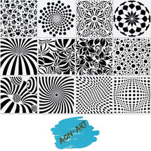 Load image into Gallery viewer, Aon-Art Large Geometric Stencils – 12 PACK (30cm X 30cm) – Laser Cut
