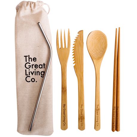 Sustainable Bamboo Cutlery Set with Stainless Steel Straw - 8 iece Buy Online in Zimbabwe thedailysale.shop