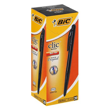 BIC Clic Medium Ballpoint Pens - Black (Box of 20) - Retractable button