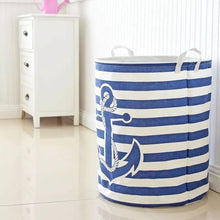 Load image into Gallery viewer, Boat anchor stripe Waterproof Coating Folding Laundry Hamper Storage Basket
