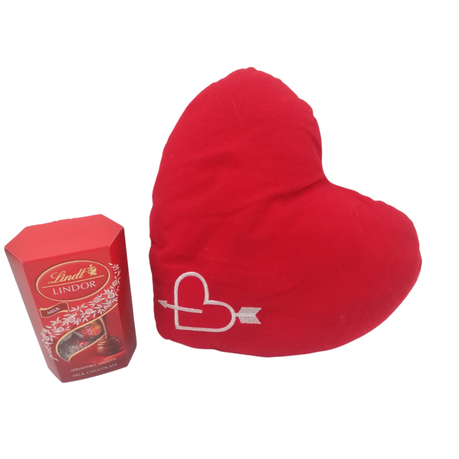 Red Heart Pillow (26cm) and Lindt Chocolate Valentines Day gift Set