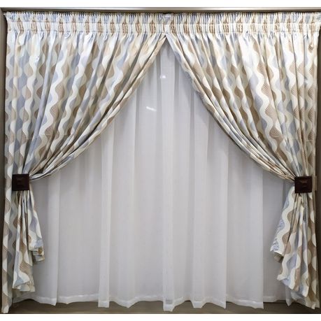 Curtain Set + 5m Crinkle Wave Grey/Brown + 5m Tiny Dash Voile Grey Buy Online in Zimbabwe thedailysale.shop