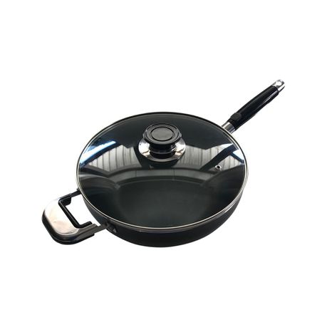 26cm Non Stick Wok with Glass Lid & Double Handle