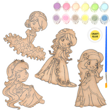 Load image into Gallery viewer, JKA - Pretty Princess Theme - 4 Pack Kit - Wood Art Craft Paint Toy
