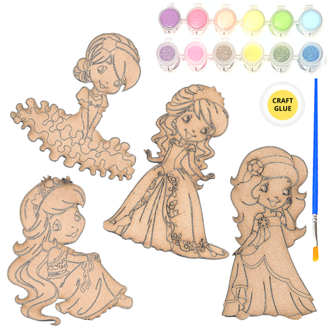 JKA - Pretty Princess Theme - 4 Pack Kit - Wood Art Craft Paint Toy