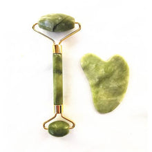 Load image into Gallery viewer, Kissinger Facial Jade Roller Massager &amp; Gua Sha Set - Genuine Jade
