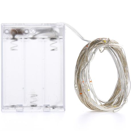 Wire Fairy Lights-Silver 10m Cool White Battery Operated