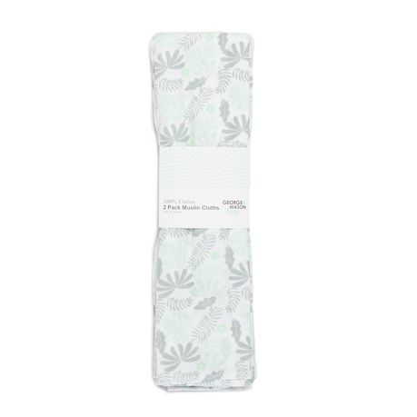 George & Mason Baby - Unisex 2 Pack 100% Cotton Muslins